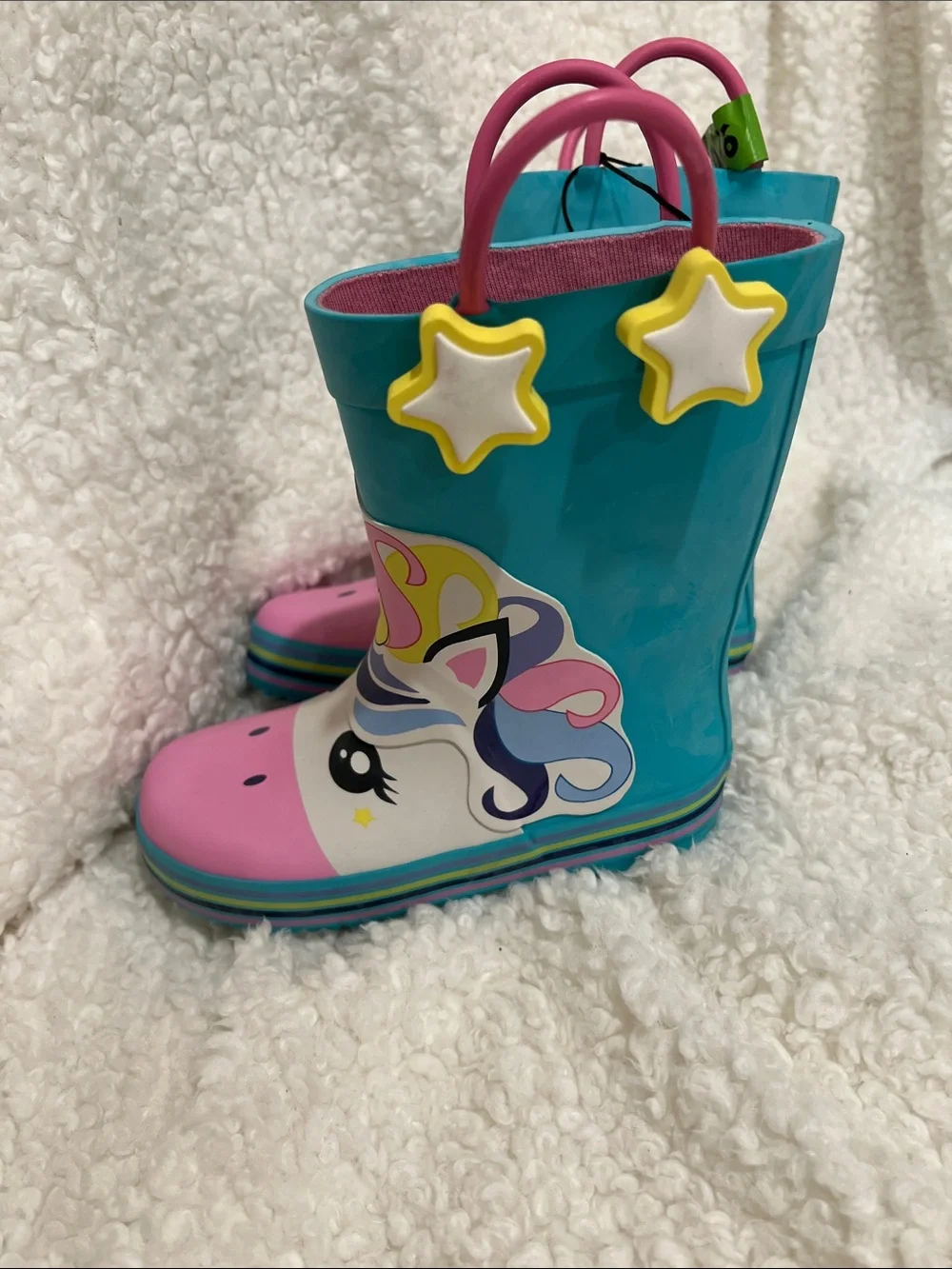 Girls Unicorn Rain Boots in Teal and Pink